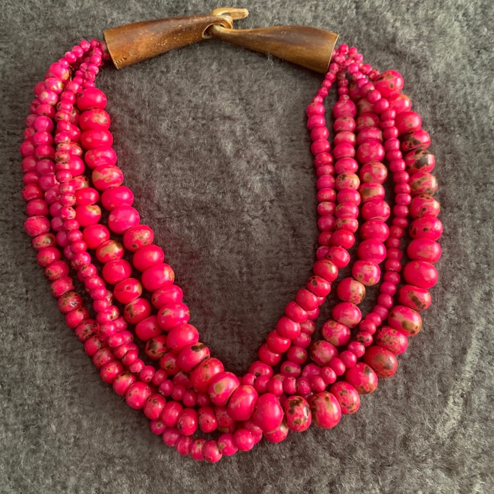 Hot pink beaded statement necklace